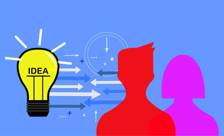 a light bulb and two transparent colored ones connected by arrowsのイラスト素材