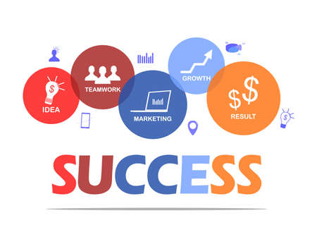 image of entrepreneurial process icon in a transparent bubble and success sentence belowのイラスト素材