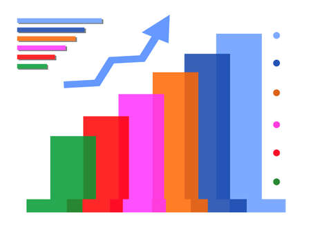 graphic images of arrows and circles of various transparent colorsのイラスト素材