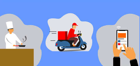 images of chefs cooking, couriers and hand-squeezing smartphonesのイラスト素材