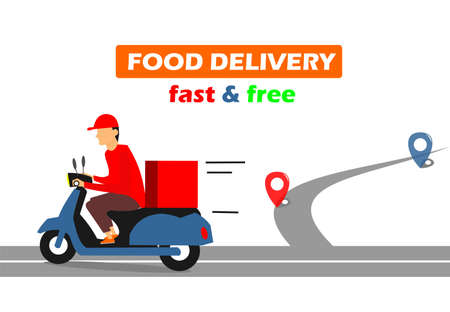 a courier riding a motorbike and a navigation icon behind itのイラスト素材