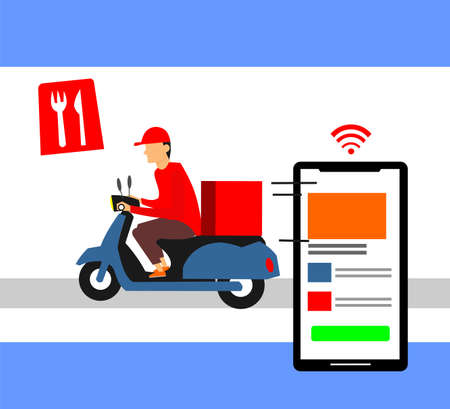 smartphone, courier and food ordering iconのイラスト素材
