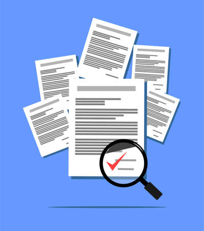 image of multiple documents and a magnifying glassのイラスト素材