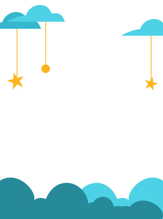 the stars and the little circles tied to the rope and the clouds above themのイラスト素材