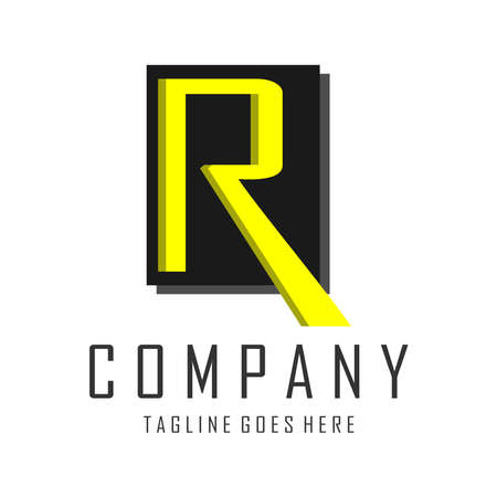yellow R letter logo with box backgroundのイラスト素材