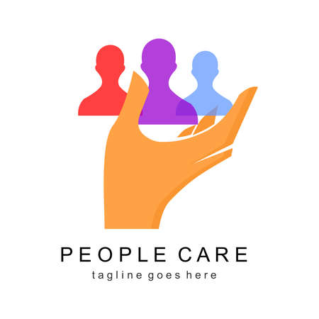 several transparent person icons above a handのイラスト素材