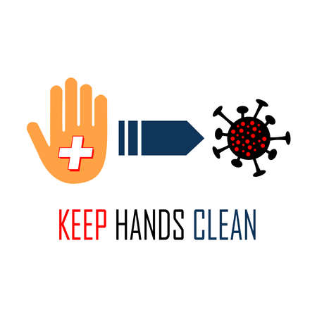 the direction image in the middle of the hand and the virus iconのイラスト素材