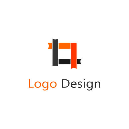 abstract logo in the form of interconnected squares in black and orangeのイラスト素材