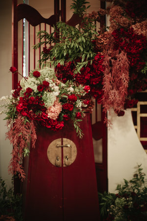 luxurious flower decorations at the weddingの写真素材