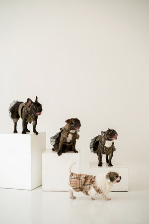 bulldog standing on stage box isolated on white background