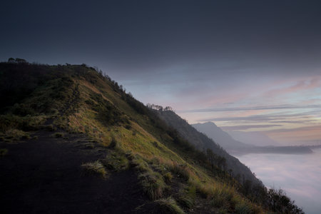 beautiful view of mountain hills with sunset