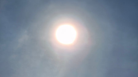 bright sunlight in the morning with blue skyの写真素材