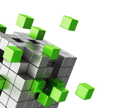 Assembling cube structure on white background. Business, teamwork and creativity concept.