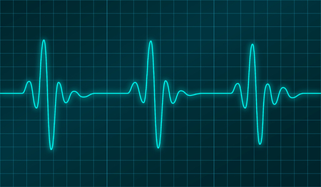 Heart beats cardiogram or oscillation signal graph on electronic display. Vector illustration. Abstract cardiology and medical physics technology concept.のイラスト素材