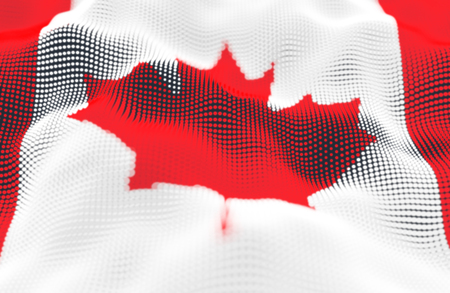 Abstract glowing particle wavy surface with Canada flag texture. 3D illustrationの写真素材