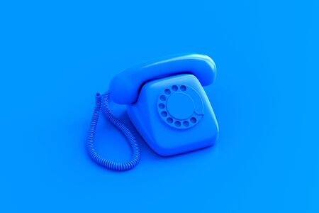 Blue retro rotary dial telephone on color background. 3D illustrationの写真素材
