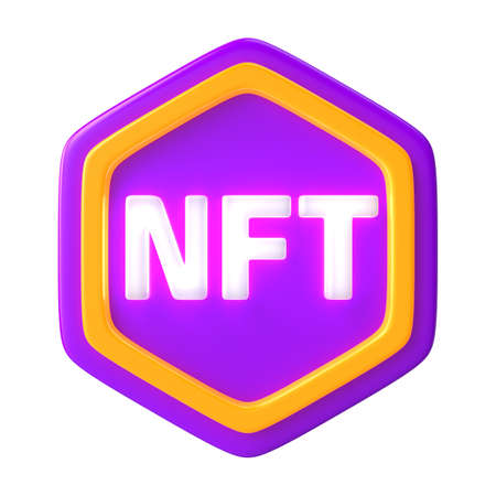 NFT icon. Glowing non-fungible token symbol. 3D illustrationの写真素材