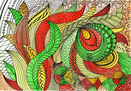 Herbal Abstract watercolor painting fantasy floral ornamentの写真素材