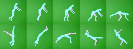 Paper applique. Movement men. Tumbling sports. Manual cutting parts. Moving picturesの写真素材