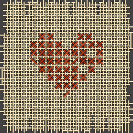 Heart shape embroidery. Cross-stitch, hand-made. Valentines dayのイラスト素材