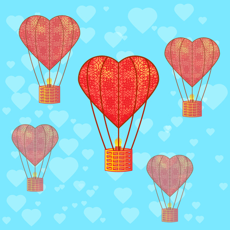 Balloon - A heart - In the clouds - Seamless pictureのイラスト素材