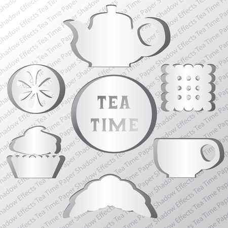 Set of tea time. Effect of the shadow. Paper figuresのイラスト素材