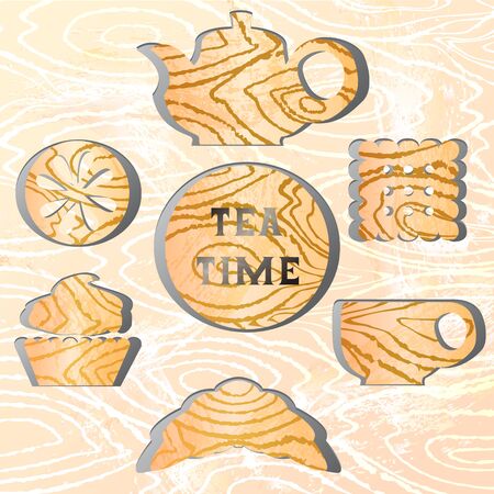 Set of tea time. Effect of the shadow. Paper figuresのイラスト素材