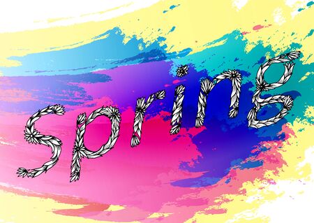 Word - Spring. lettering. On the background of the rainbow.のイラスト素材