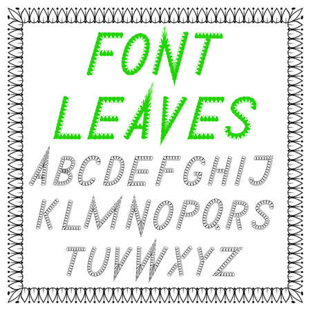 English font from leaves. Simple, strict. Ecology - natural products - natureのイラスト素材