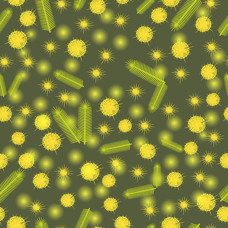 Flowers and leaves of mimosa. Seamless Pattern. Spring flowers. International Womens Day. For flyers, banners, invitationsのイラスト素材