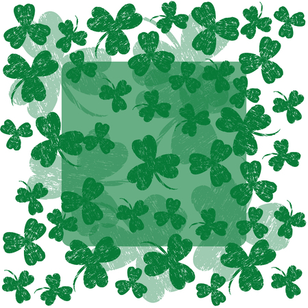 Saint Patricks Day. Frame and space for text. Vector illustration. White background with a shamrock. Grunge effect, scrapesのイラスト素材