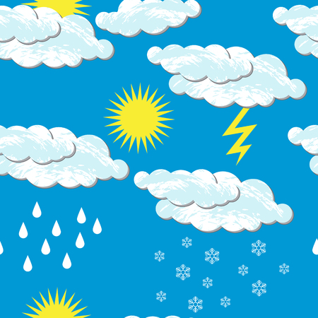World Meteorological Day. Seamless pattern. For day time. Clouds, sun, rain snow, lightning. For banners flyers sitesのイラスト素材