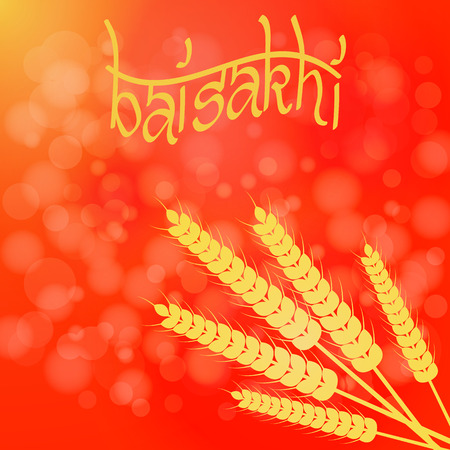 Holiday Baisakhi. New Year of the Sikhs. Bunch of Wheat. On a red-orange backgroundのイラスト素材