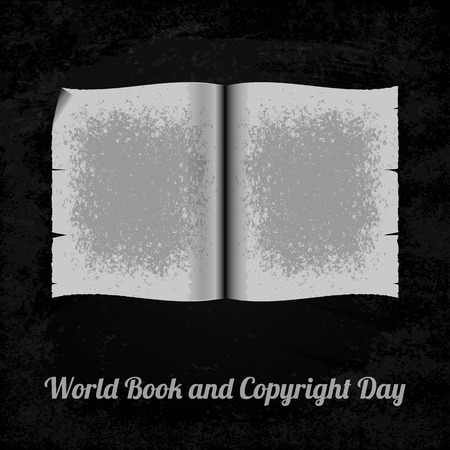 World Book and Copyright Day. Open old book. Name of event. Illustration in gray shadesのイラスト素材