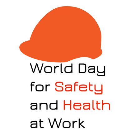 World Day for Safety and Health at Work. 28 April. Celebration concept. Red silhouette protective helmet. White background. Text event nameのイラスト素材