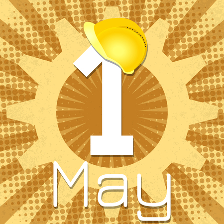 1st May Labor Day. Retro, vintage icons. Shades of brown background. Pop art styleのイラスト素材