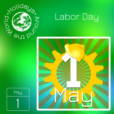 Calendar Holidays Around the World.  Green blur background - name, date, illustration. 1st May Labor Day Vector illustration.のイラスト素材