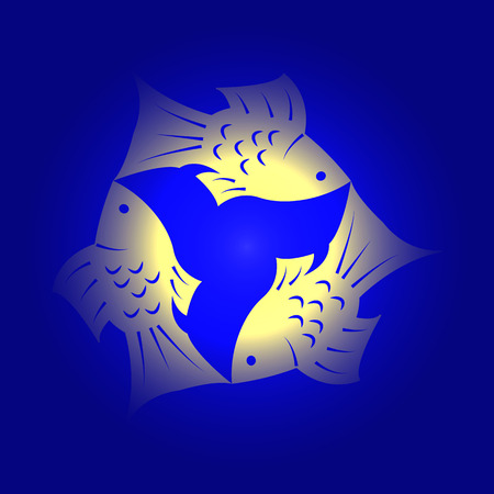 Trinity Sunday. The concept of a religious Christian holiday. Three fish, located symmetrically. Yellow and blueのイラスト素材
