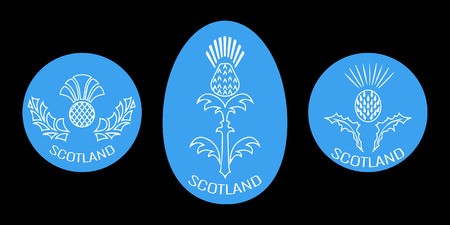 Independence Day of Scotland. 24 June. Concept of a national holiday. Round and oval emblem with a thistle. Black backgroundのイラスト素材