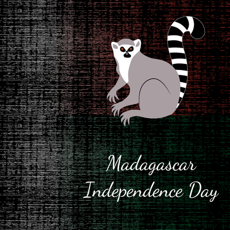 Independence Day in Madagascar. 26 June. Concept of a national holiday. Flag of Madagascar, lemur, grunge dark textureのイラスト素材