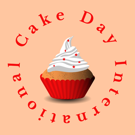 International Cake Day. Concept of a sweet holiday. Capcake, dessert, pastries, cherry. Pop art style background with stars.のイラスト素材