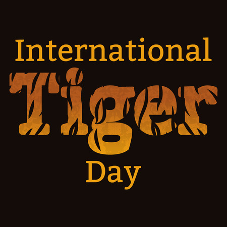 International Tiger Day.  The concept of an ecological holiday. Wild mammal is an animal. Cartoon style. The name of the event, the texture of the coloring of the tiger furのイラスト素材