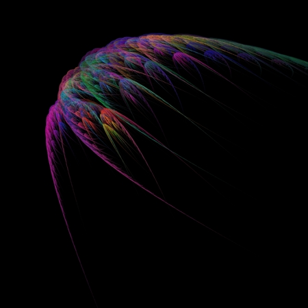 Bright fractal abstraction. Abstraction is similar to bird wings. Effect of flight and movement. Black backgroundの写真素材