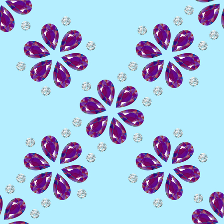 Flowers from precious stones. Seamless Pattern. Jewelry. For shops, websites fabrics packaging. Blue light coloured backgroundのイラスト素材