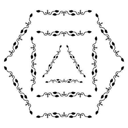 Set of decorative ornamental border with corner. Triangular, quadrangular, hexagonal frames. For children, women, wedding holidayのイラスト素材