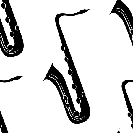 Jazz concept. Saxophone. Seamless pattern. Black elements White backgroundのイラスト素材