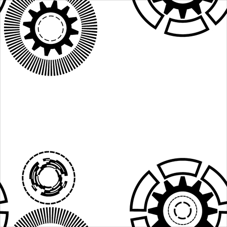 Abstract geometric gear, cogwheel, circles, lines, rays, dotted lines Seamless pattern Science technology industry. White backgroundのイラスト素材