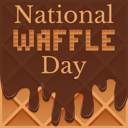 National Waffle Day. 24 August. The concept of a food festival in the United States. Waffles in chocolate. Lettering with pieces of waffles.のイラスト素材