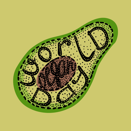 World Vegan Day. Food event concept. Lettering handmade with the name of the event inscribed in the avocadoのイラスト素材