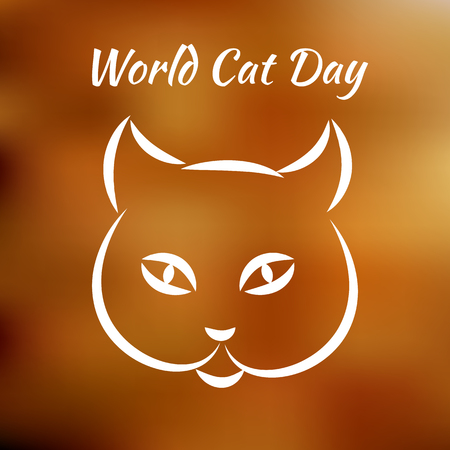 World Cat Day. 8 August. The concept of an ecological holiday. Cat face. Line drawingのイラスト素材